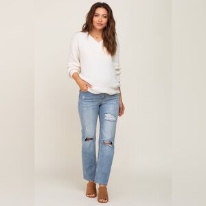 Pinkblush Raw Hem Distressed Straight Maternity Jean